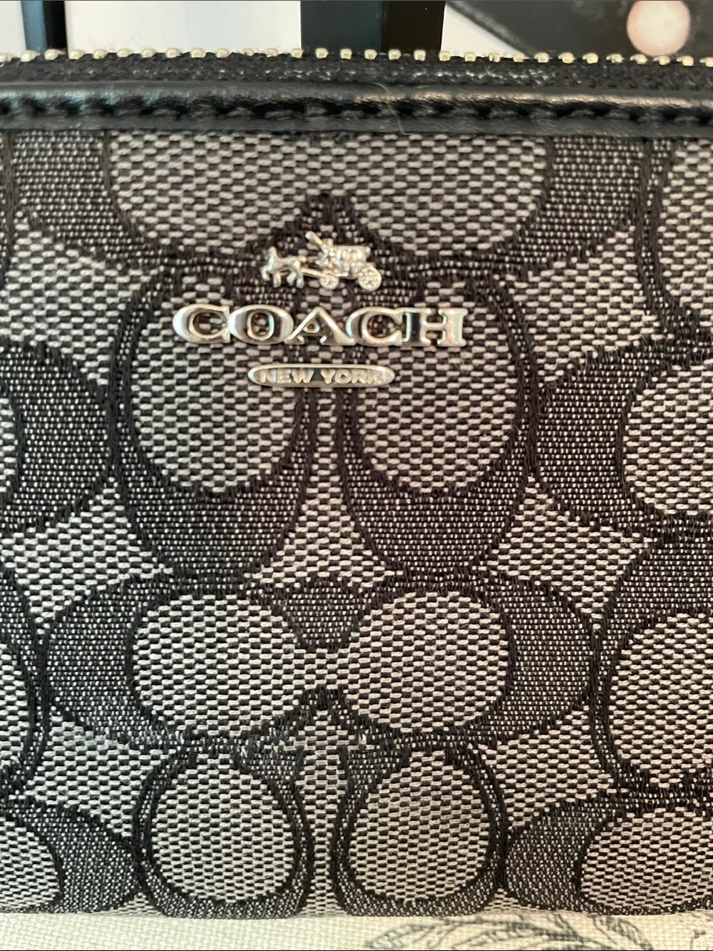 Coach Black and Gray Signature Zip Wallet - Picture 2 of 16